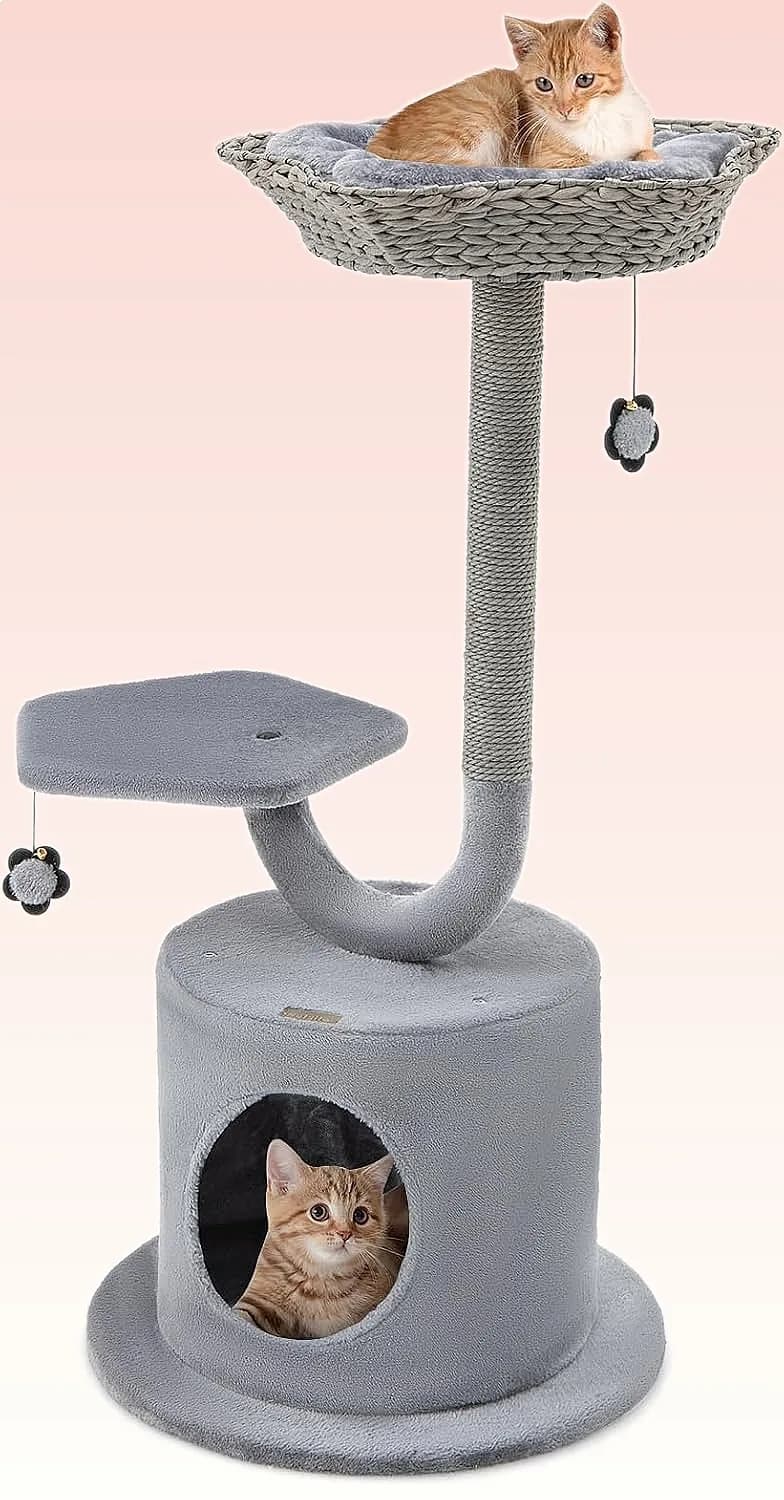 PETSITE 42" Cat Tree for Indoor Cats, 3-Tier Cat Tower with Scratching Post and Perch
