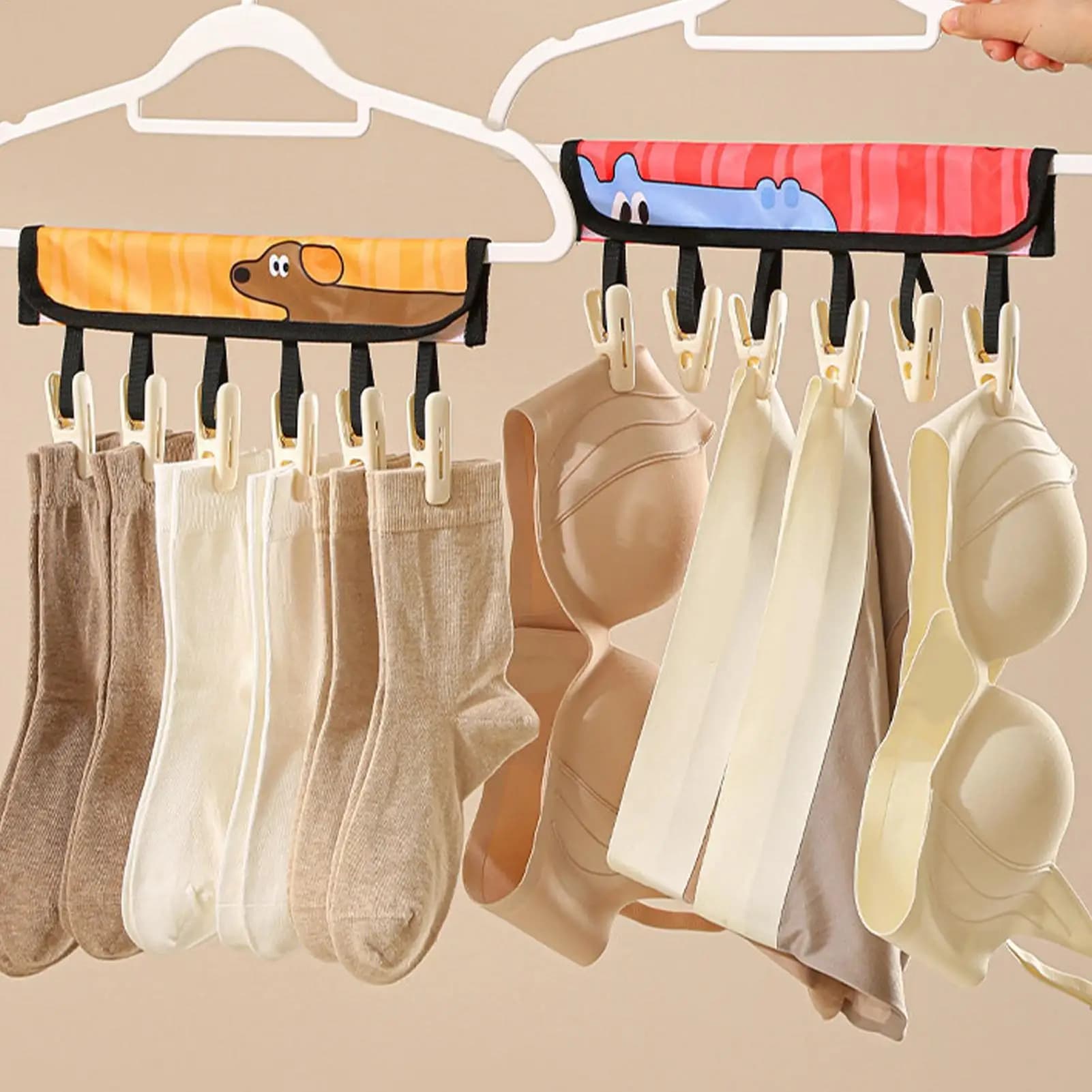 Stendibiancheria Pieghevole a 6 Clip per Calzini, Appendiabiti Compatto da Viaggio per Calzini, Biancheria Intima, Asciugamani, Viaggi, Crociere, Lavanderia, Hotel