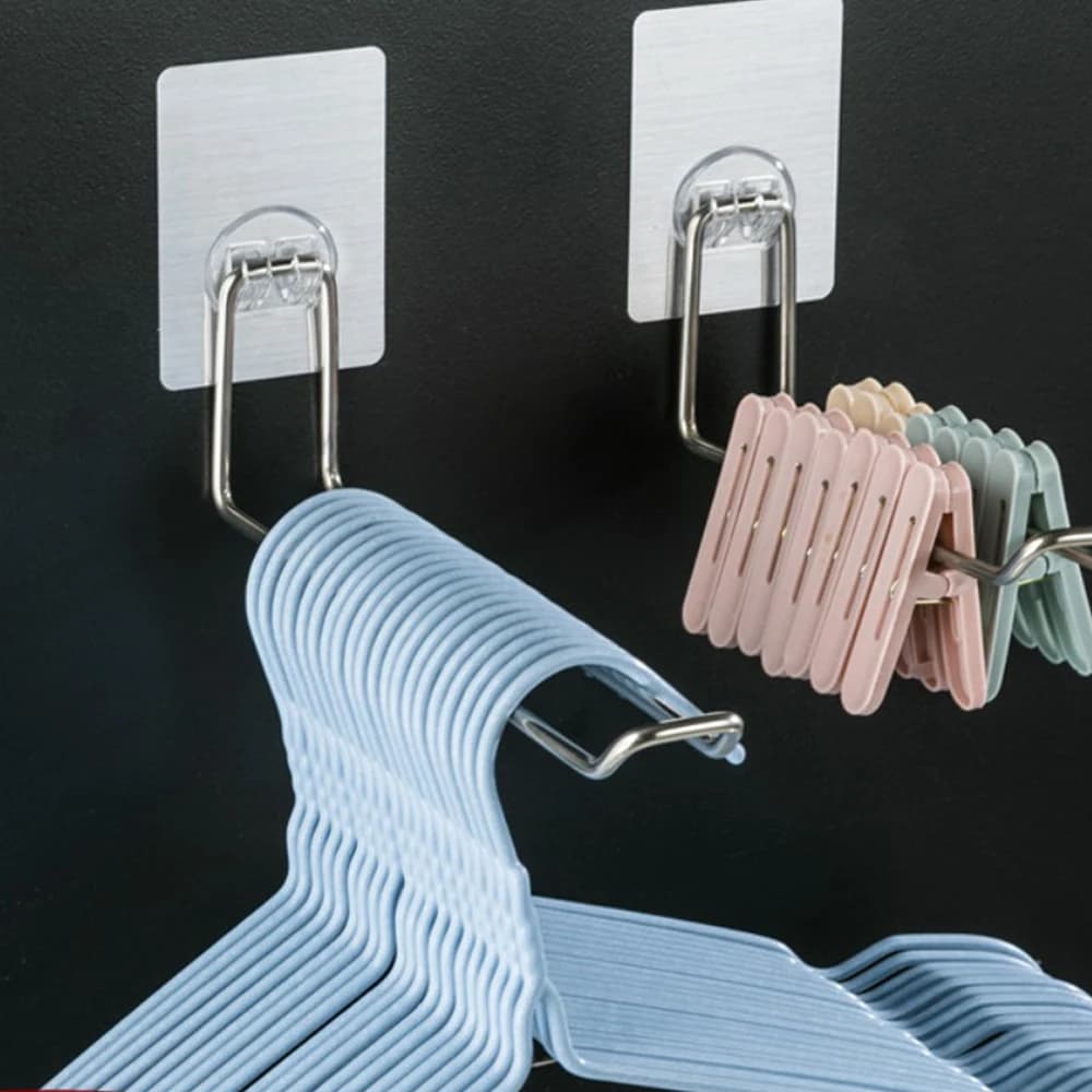 Fashionable Stainless Steel Clothes Hanger Holders Save Space No Punching Support for Folding Clothing Hooks For Indoor Clothes