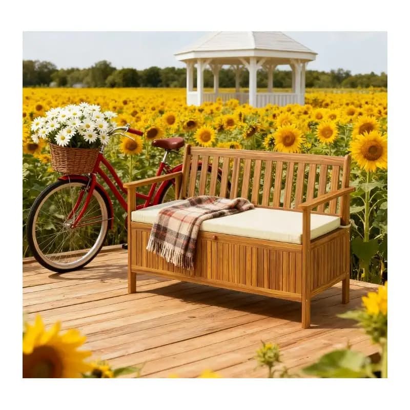 Outdoor bench, garden bench with cushion, seating solution on the patio