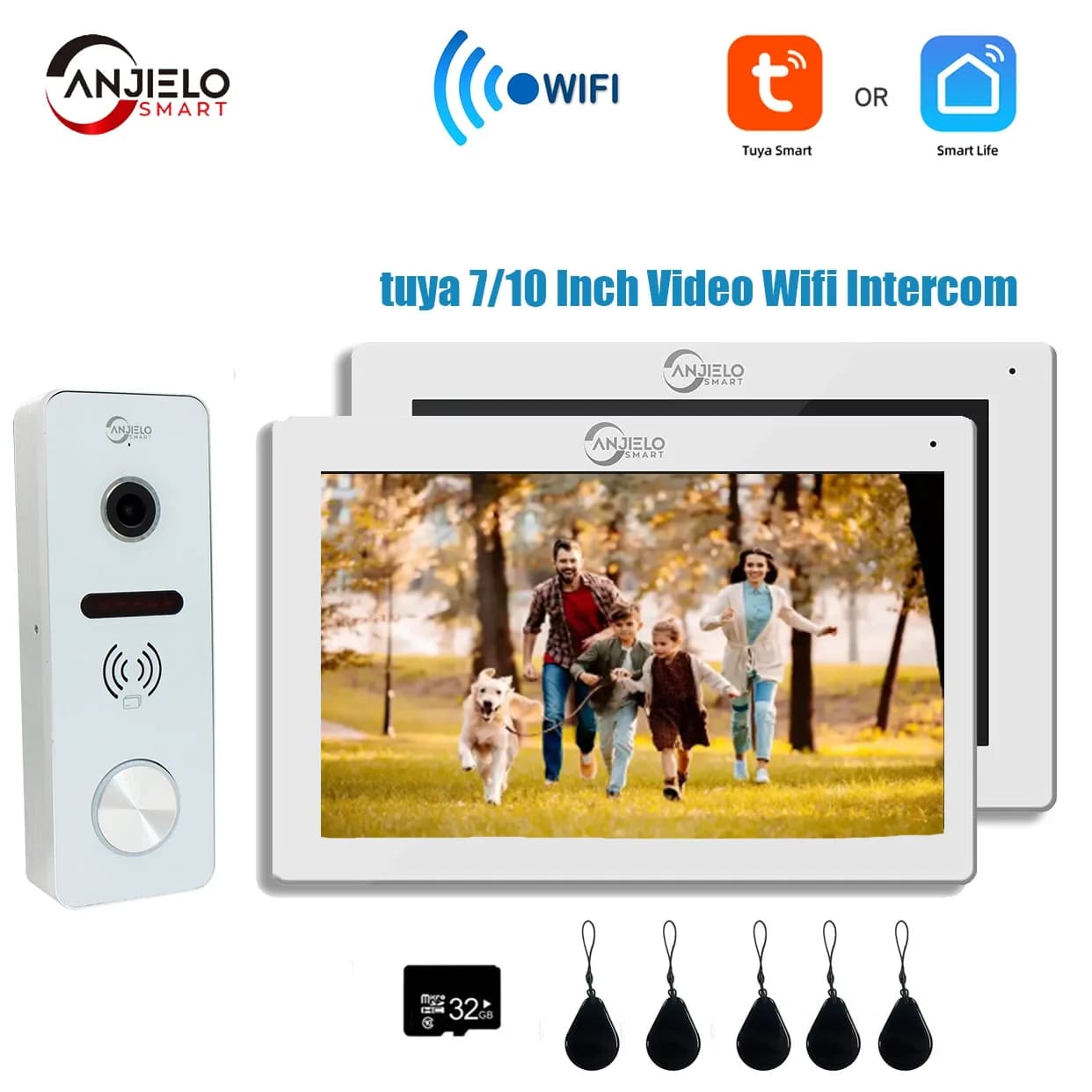 ANJIELO SMART TUYA Videocitofono Wi-Fi per Casa Intelligente, Sistema di Videocitofonia 1080P con Monitor Touch da 7/10 Pollici, Video 160° ° Campanello con videocamera cablata