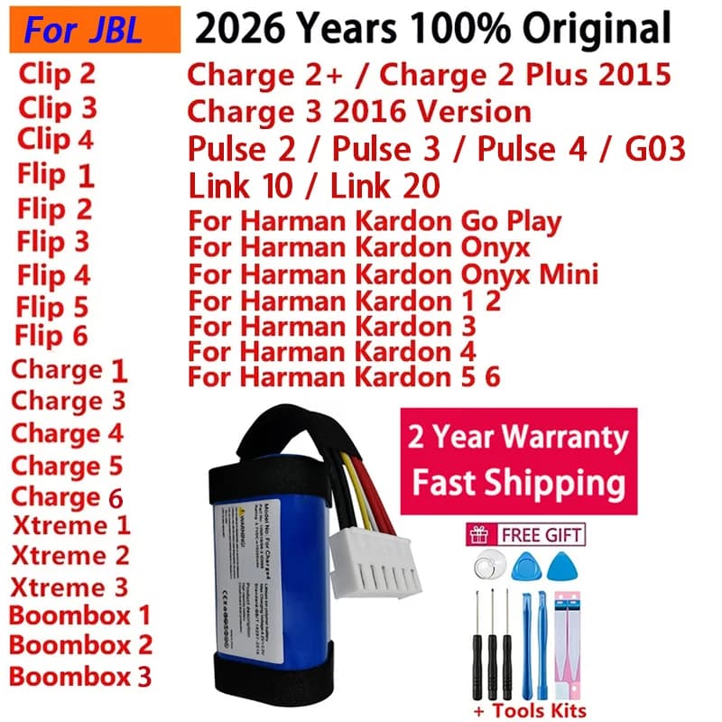 Batteria dell'altoparlante originale per Harman Kardon Onyx Studio Go Play Onyx Mini per JBL Boombox Clip Charge Flip Xtreme 1 2 3 4 5 6