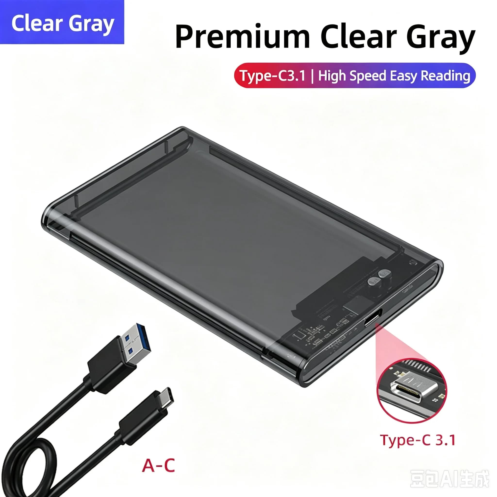 Tool‑Free Transparent 2.5 Inch SATA Hard Drive Enclosure USB3.0 Type‑C 3.1 External HDD SSD Hard Disk Box For Laptop 7/9.5mm 2.5