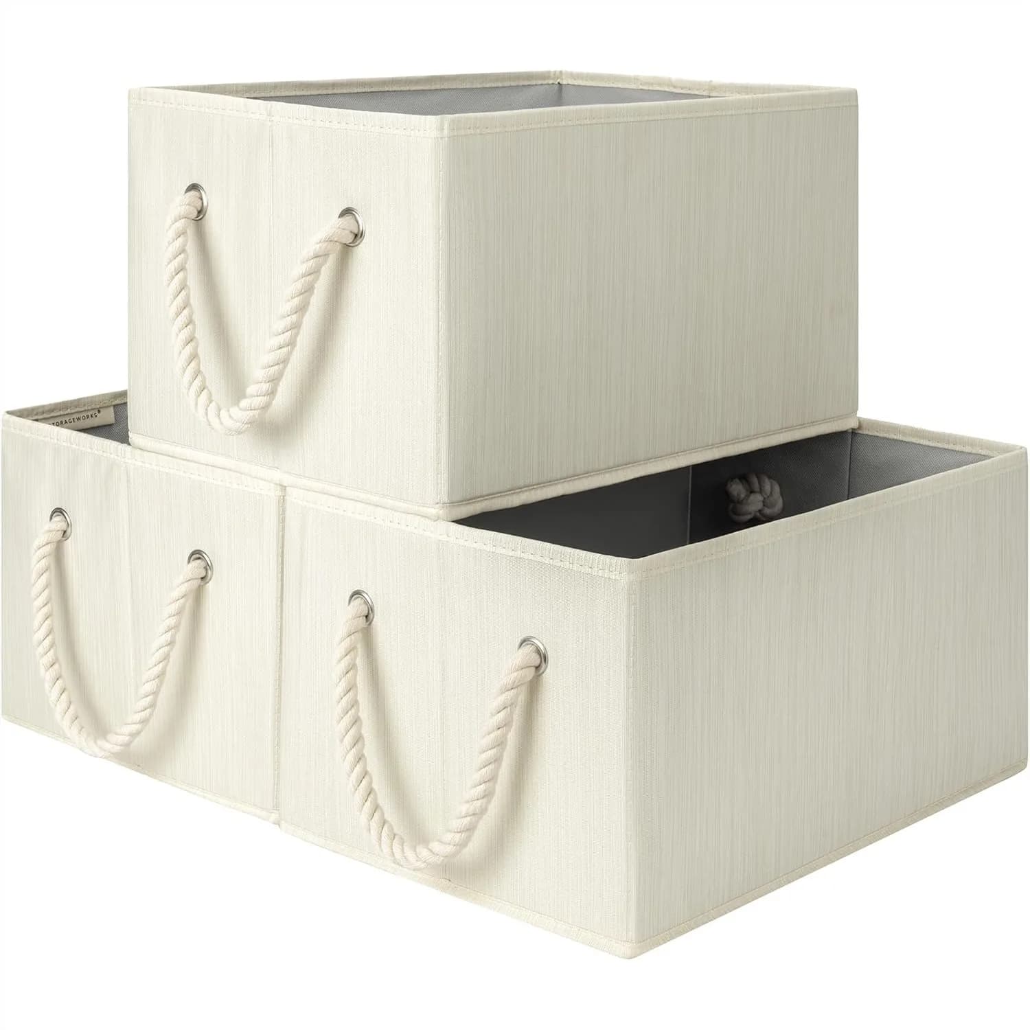 Cesti portaoggetti pieghevoli in tessuto per scaffali e armadi, grandi contenitori organizer beige, bianchi e avorio, confezione da 3 per una facile organizzazione domestica