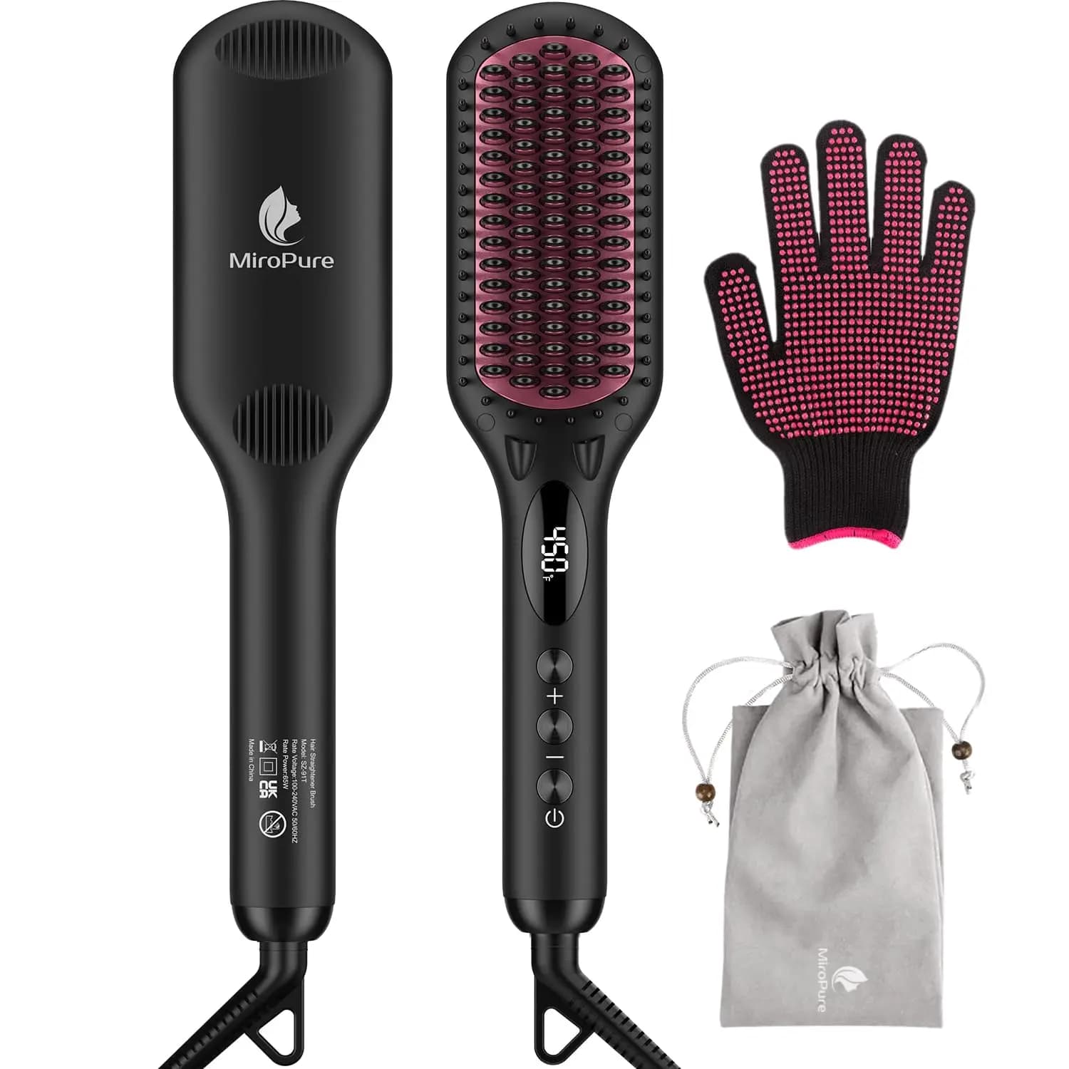 2-in-1 smoothing brush with anti-coating protection, automatic temperature lock and shutdown, black