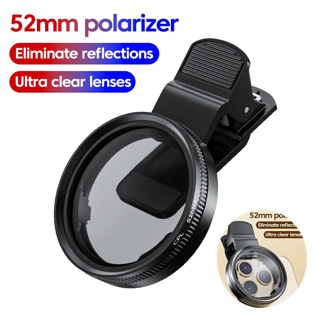 Filtro polarizzante circolare per obiettivo cellulare CPL universale da 52 mm con clip per smartphone iPhone Samsung