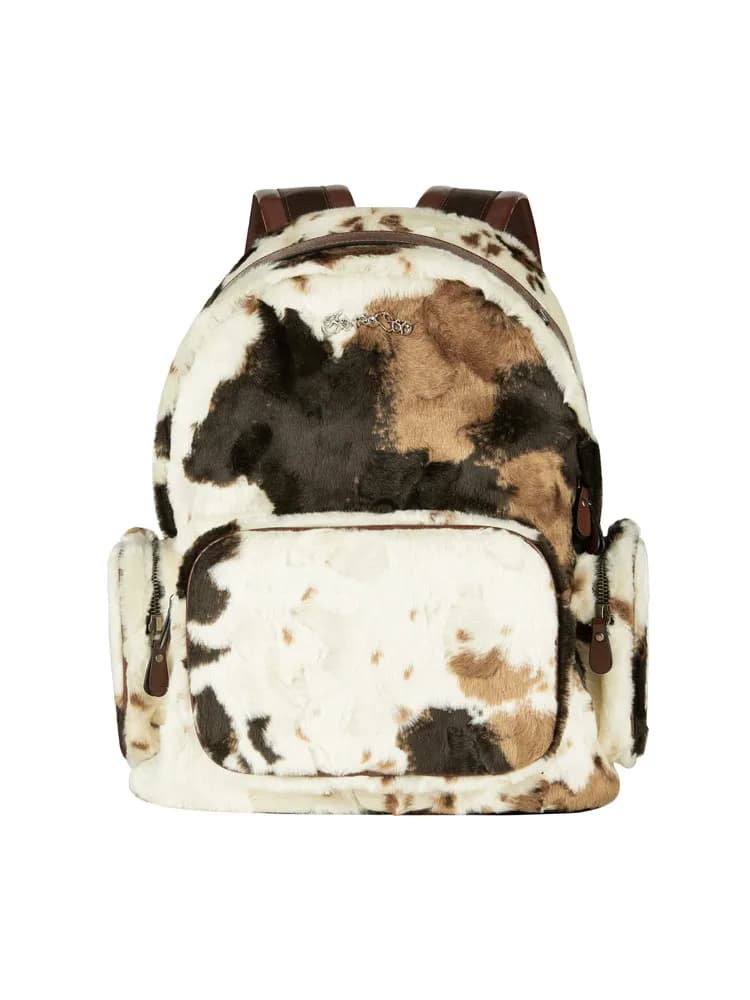 2026 Vintage High-end Milk Patterned Plush Women's Bag European And American Personalized Large Capacity Travel Backpacks Trendy