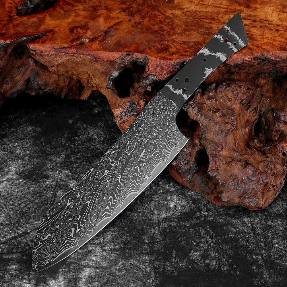RHON 7inch DIY Santoku Knife Blade Full Tang SharpBlack Damascus Steel Japanese Kitchen Meat Slicing Blank Knives Without Handle