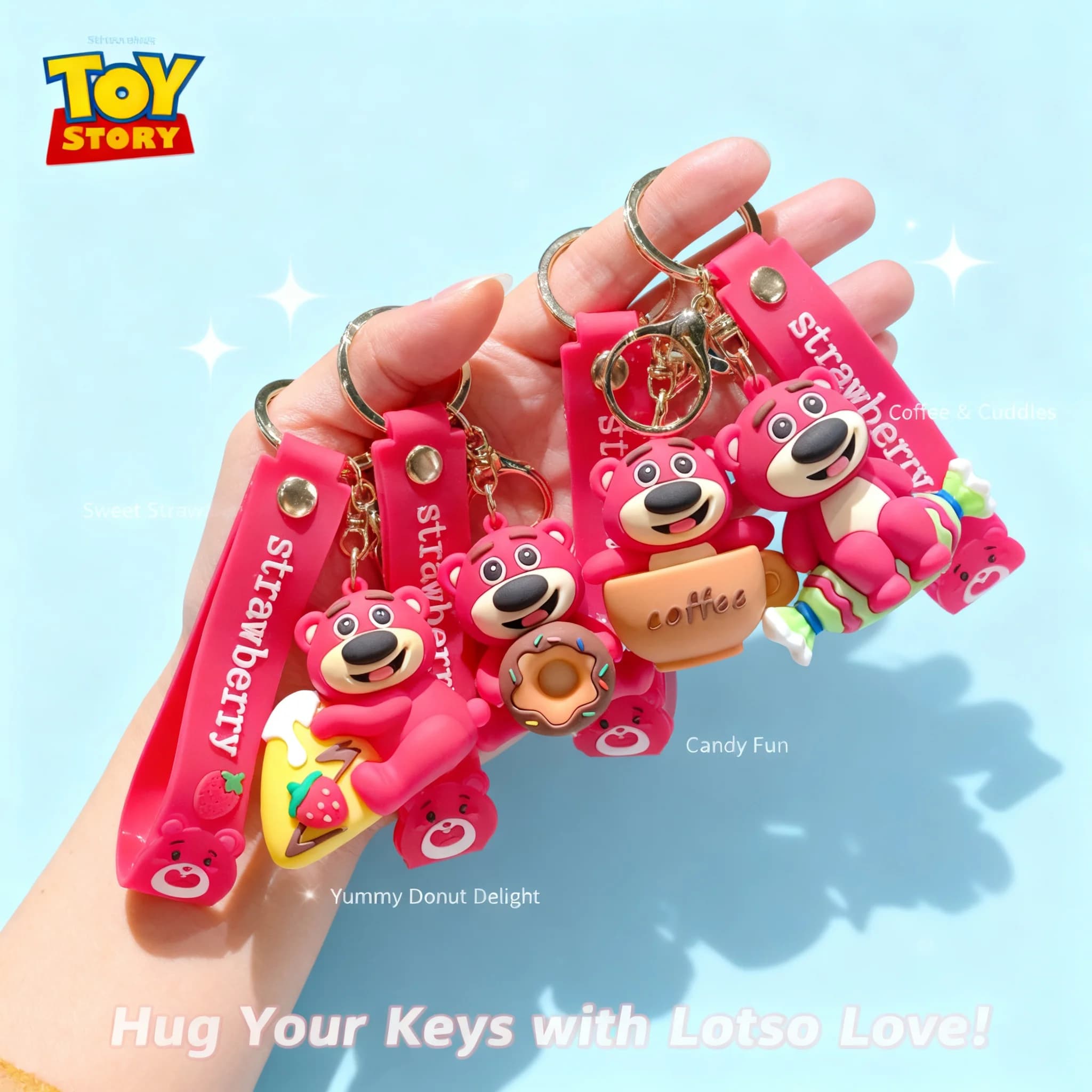 Portachiavi in resina epossidica a forma di orsetto Lotso, regalo di compleanno, simpatico ciondolo per auto, accessorio portachiavi a forma di cuore da ragazza, stile cartone animato