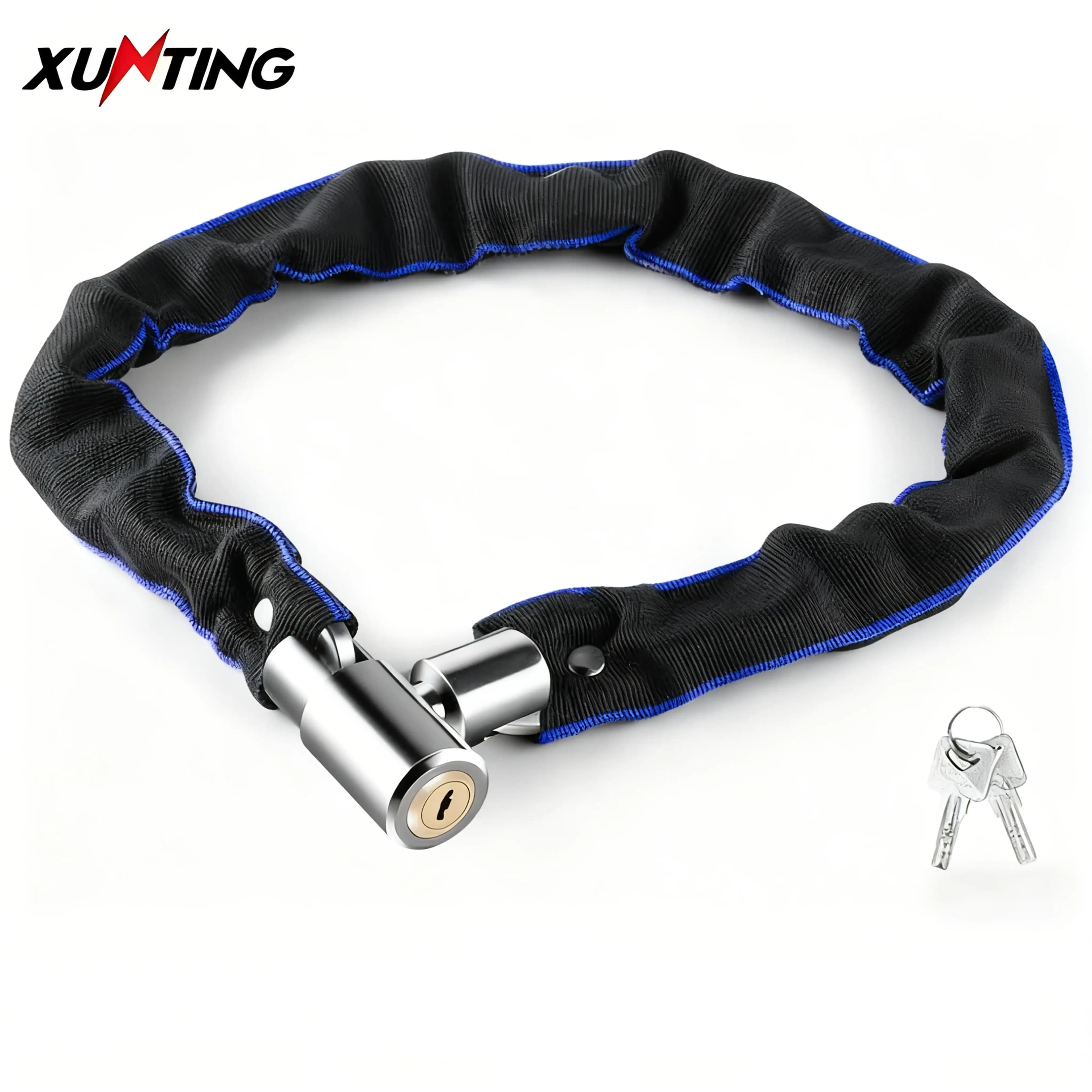 XUNTING Catena in acciaio antifurto con lucchetto per bici resistente con manicotto in nylon 360 ° Lucchetto rotante per bicicletta E-Bike moto
