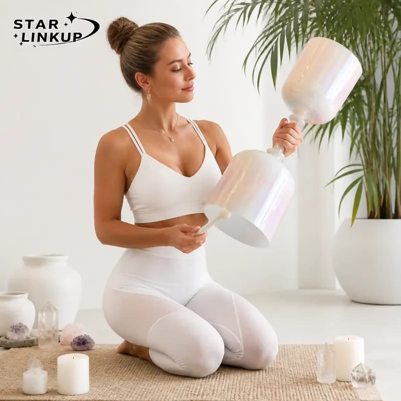 STAR LIN KUP 432Hz A# F# Aurora Milk White Crystal Singing Bowl Double Headed Alchemy Holy Grail Sound Healing Meditation