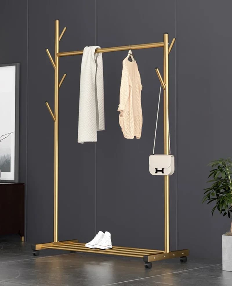 Simple Duvet Hook with Wheels Metal Clothes Hanger Bedroom Furniture Durable Gold Floor Clothes Black
