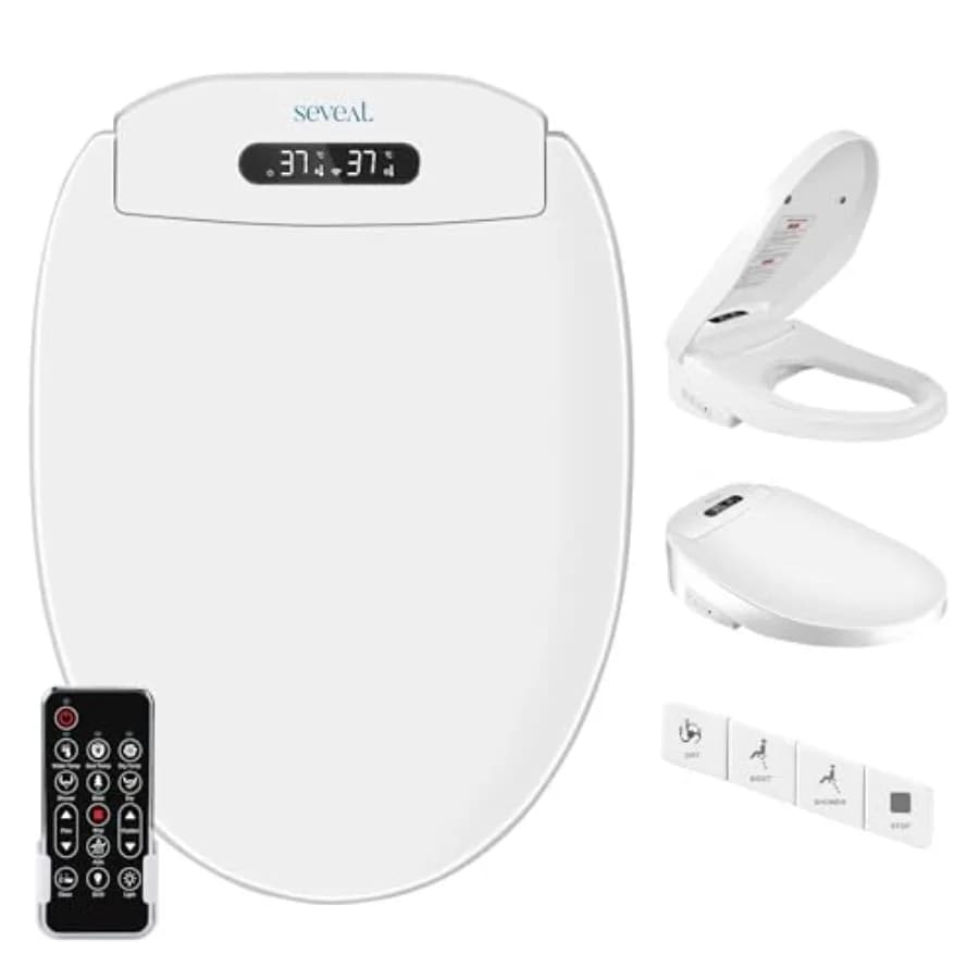 Sedile WC Elettrico Riscaldato con Bidet Integrato, Acqua Calda Istantanea, Asciugatore, Lavaggio Femminile e Posteriore, Telecomando Wireless, Funzione Auto-Pulente