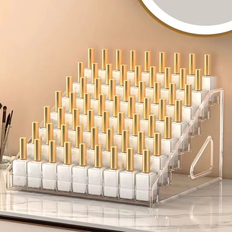 Versatile support for transparent exposure for nail polish, lipstick, eye shadow, multi-layer trapezoidal makeup rack for beauty salon