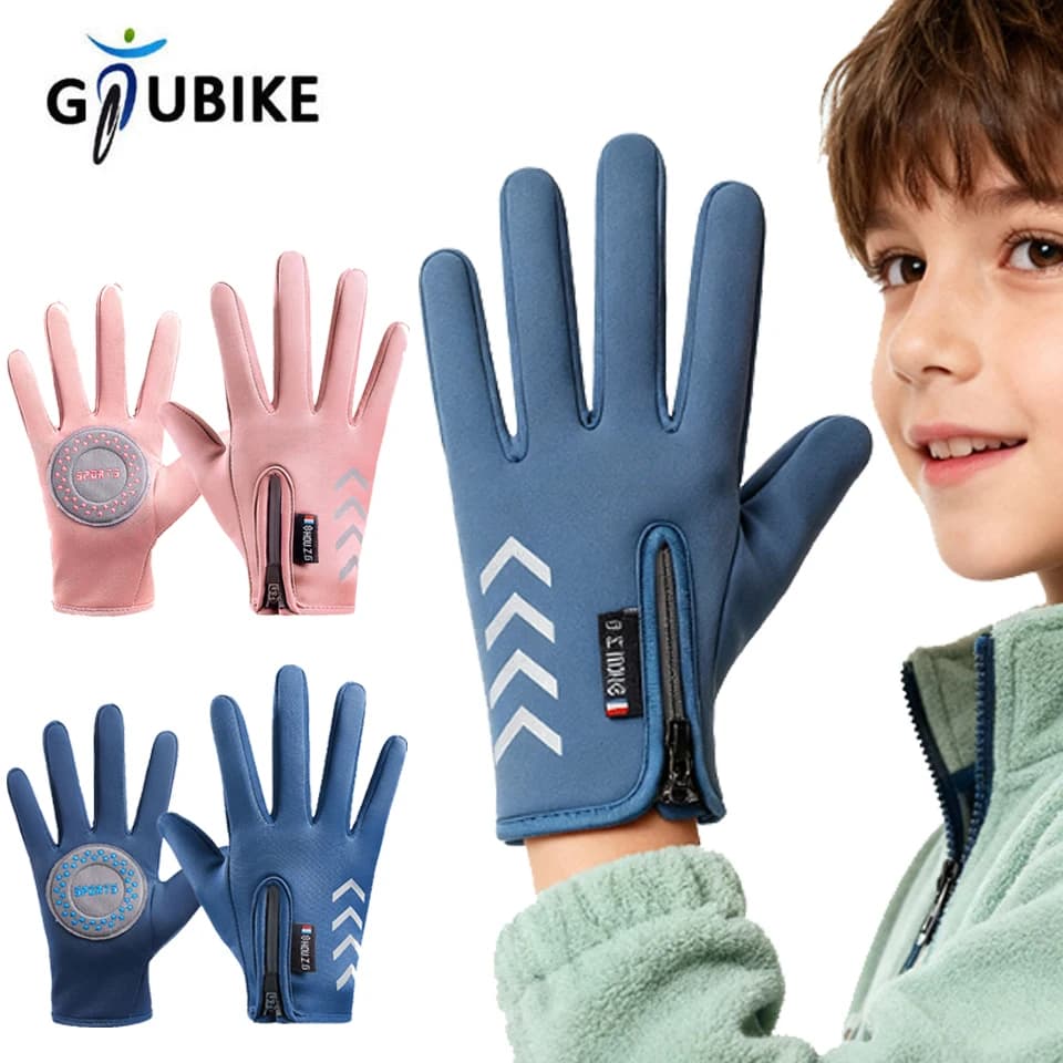 GTUBIKE Guanti per bambini Caldi ciclismo Inverno Autunno Bambini Guanti riflettenti antiscivolo idrorepellenti in pile da sci Ragazzo Ragazza Scooter