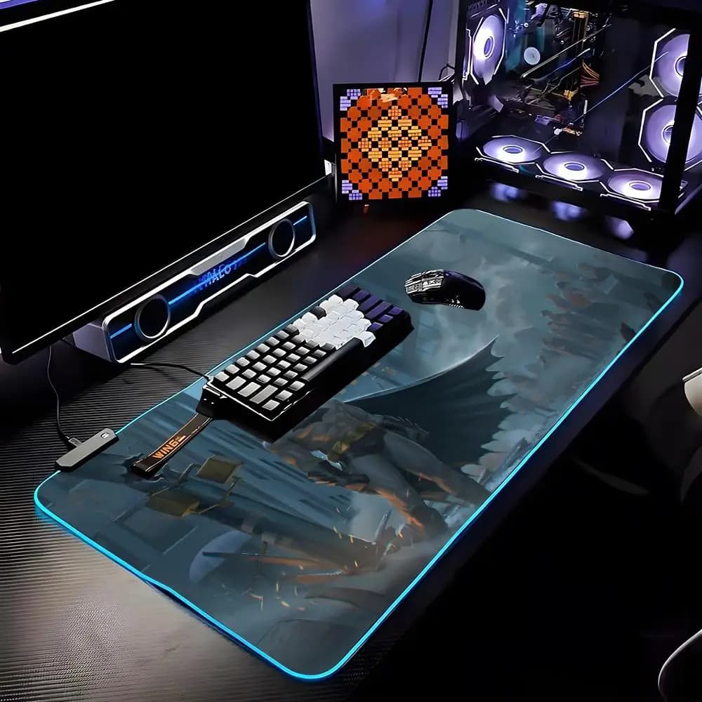 Tappetino per mouse Supereroe B-BATMAN RGB HD, tappetino da scrivania, accessori per PC da gaming, tappetini in gomma per tastiera con LED