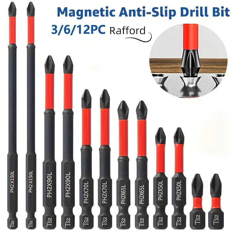 Set of 3/6/12 pieces non-slip magnetic tips, steel S2, cross and percussion tips, suitable for electrical and manual