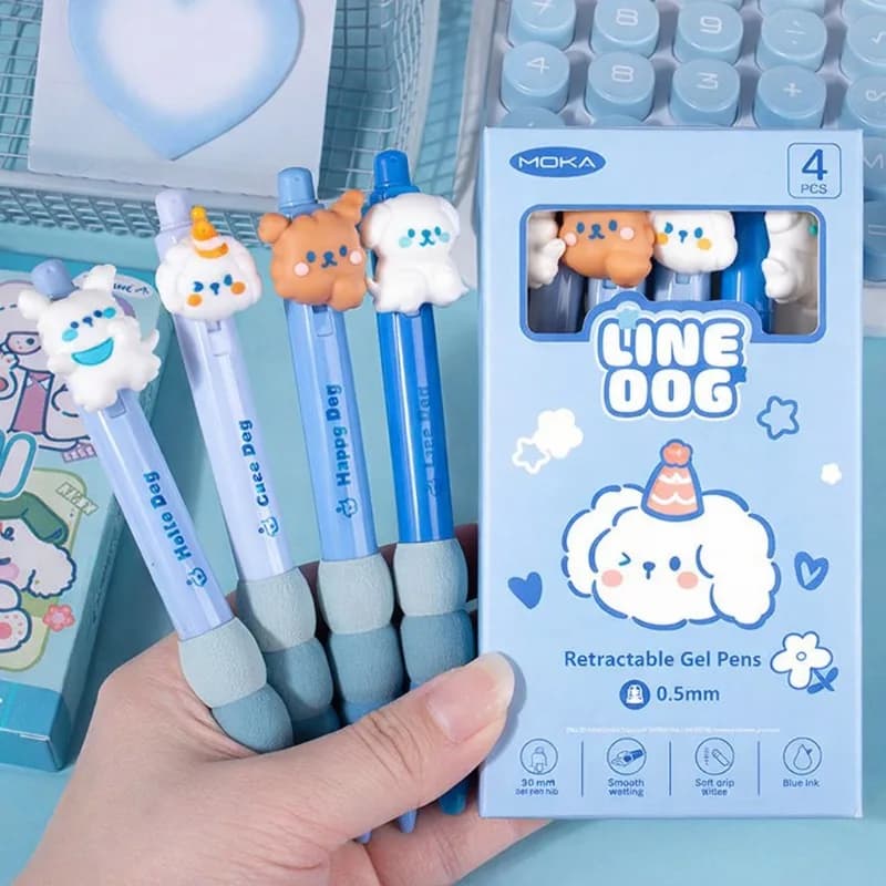 Penna Gel Cancellabile a Tema Cartone Animato, Design Cane, Penna a Scatto Ricaricabile con Impugnatura Morbida per Studenti, Inchiostro Blu, Punta ST Cancellabile a Calore