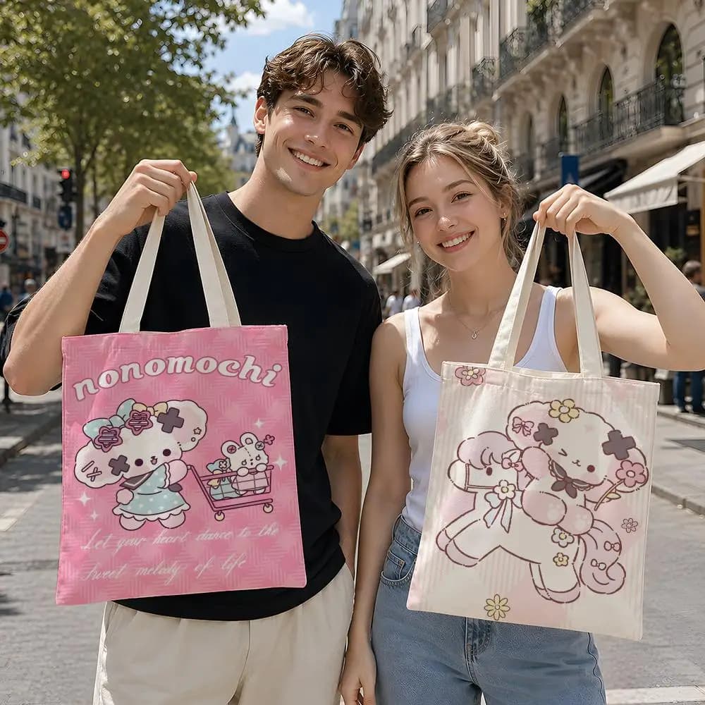 Character n-nono Storage Bags Reusable Canvas Tote Suitable for School Class Commuting Shopping as Gifts