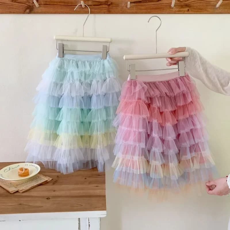 Abito a strati arcobaleno in rete all'ingrosso abito da ballo principessa gonna dolce gonne Tutu per bambine danza classica gonna quotidiana per feste per bambini