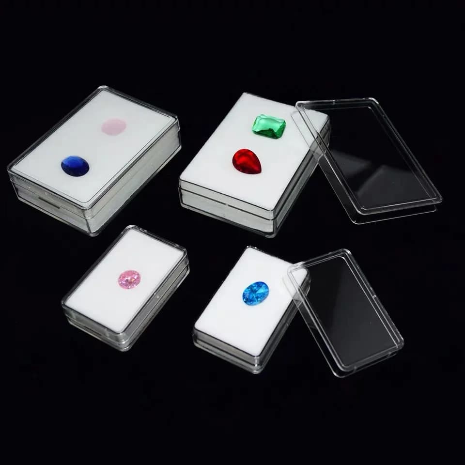 10 pieces diamond box with transparent lid, long strip, gem box, memory mat, black white acrylic showcase, precious stones packing organizer