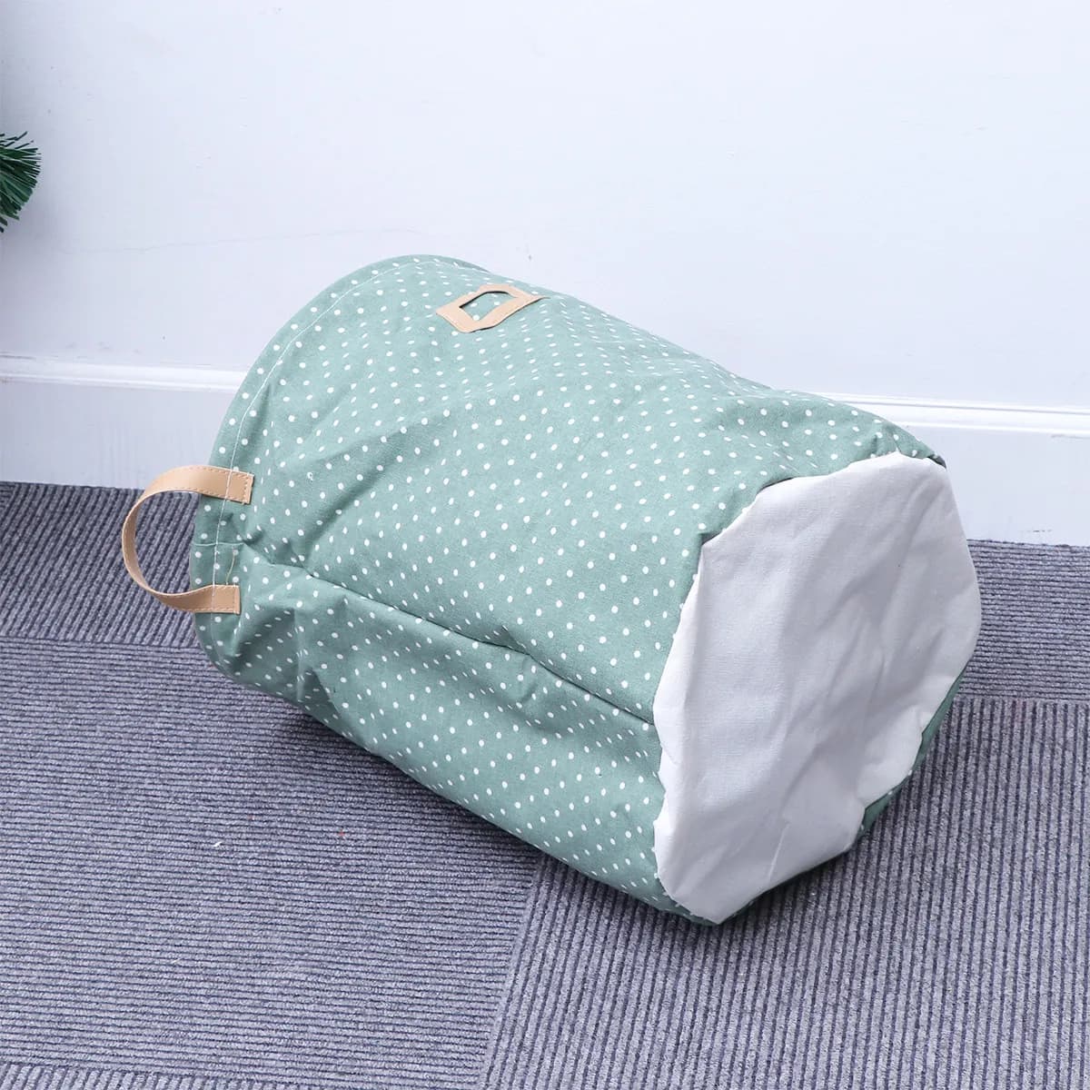 Cesto Portabiancheria Grande in Cotone e Lino a Pois, Borsa Pieghevole con Chiusura a Coulisse, Organizer per Vestiti Sporchi da Camera da Letto