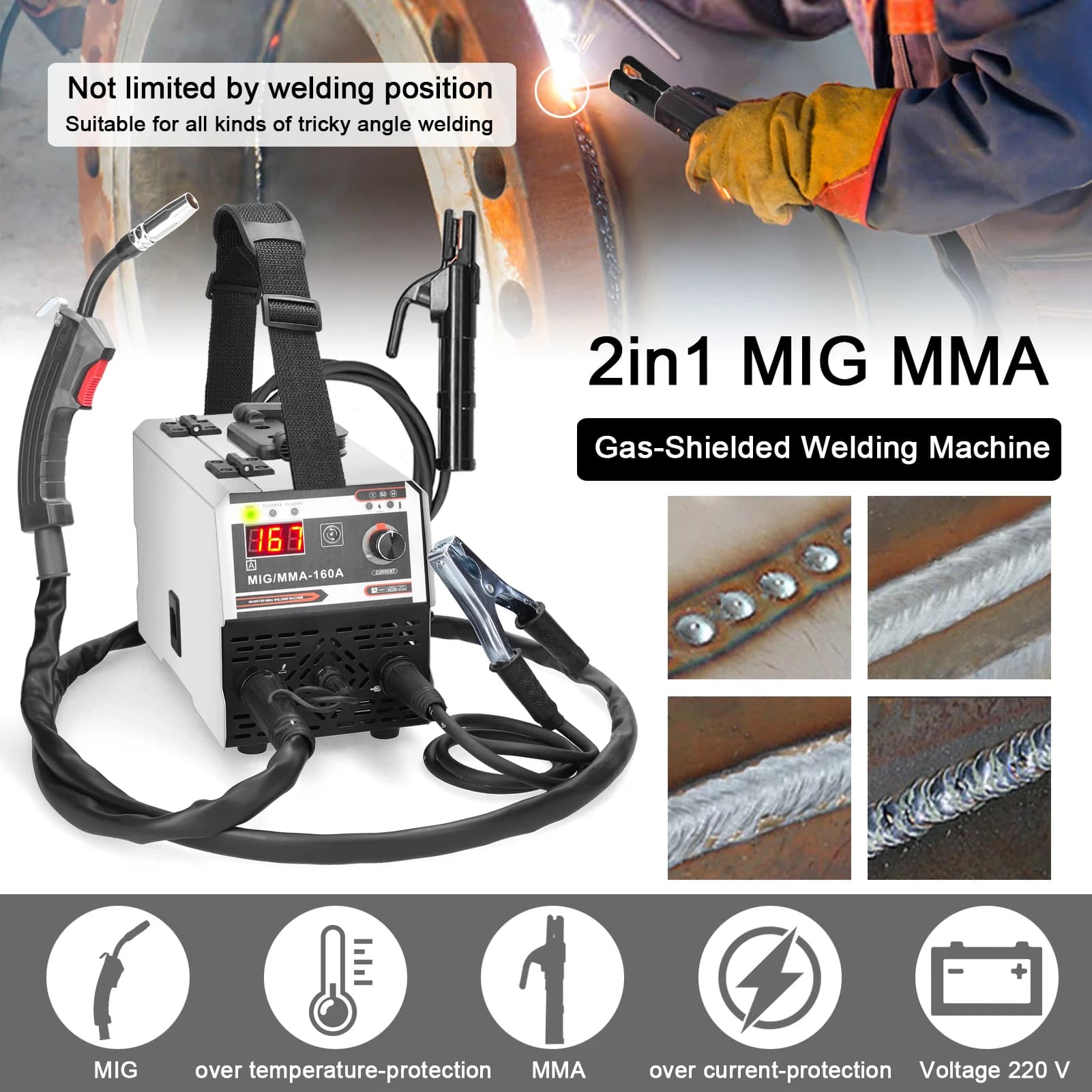 Portable welding machine 2 in 1 MIG MMA 120A, IGBT inverter, CO2-free welding machine, over 5000 Sales, Rating 4.9