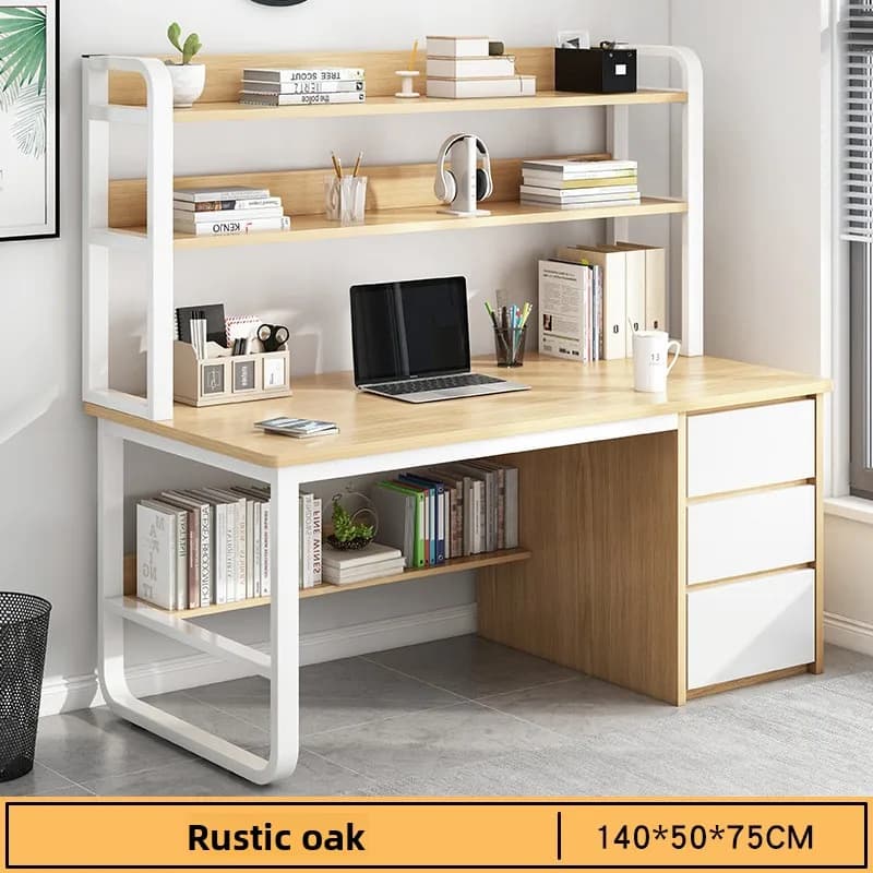 Scrivania per Computer da Tavolo, Semplice Scrivania per Casa, Scrivania per Studenti con Libreria Integrata per Camera da Letto