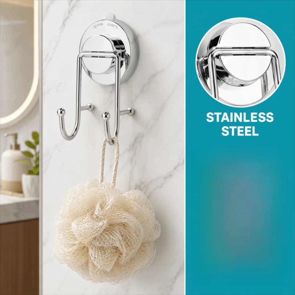 Stainless Steel Suction Cup Hooks ABS Material No Drill Design Wall Hooks Seamless Removable Double Hanger Hooks For Bathroom