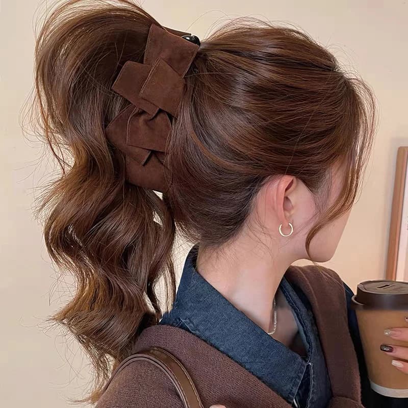 AWAYTR 1pc Fashion Bowknot Arco Banana Clip Korean Elegant Hair Clips Backpack Girls Cute Horsetail Barrettes Copricapi