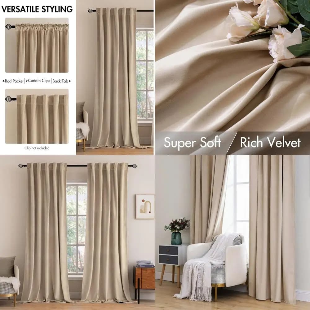 Tende Termoisolanti Morbide a 2 Pannelli Beige Cammello da 96 Pollici per Camere da Letto e Soggiorni
