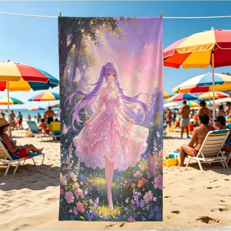 Asciugamano da spiaggia con stampa Dream Castle Butterfly Miku, asciugamano da bagno assorbente ad asciugatura rapida, asciugamano da viaggio, picnic, regalo per le vacanze all'aperto