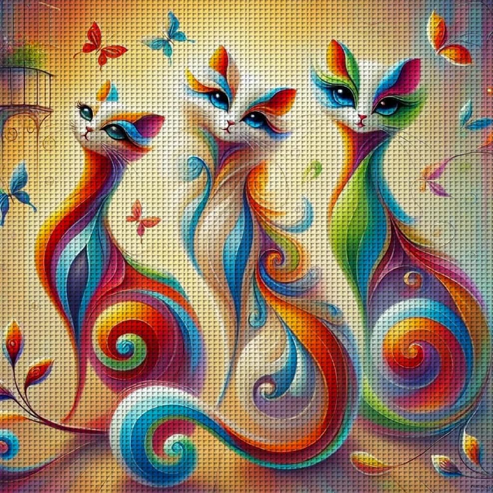 Kit Punto Croce Gattini Arcobaleno Fai da Te 11CT Ricamo Decorazione Murale Regalo Materiale Artigianale Senza Cornice Semi-Finito 36×36cm