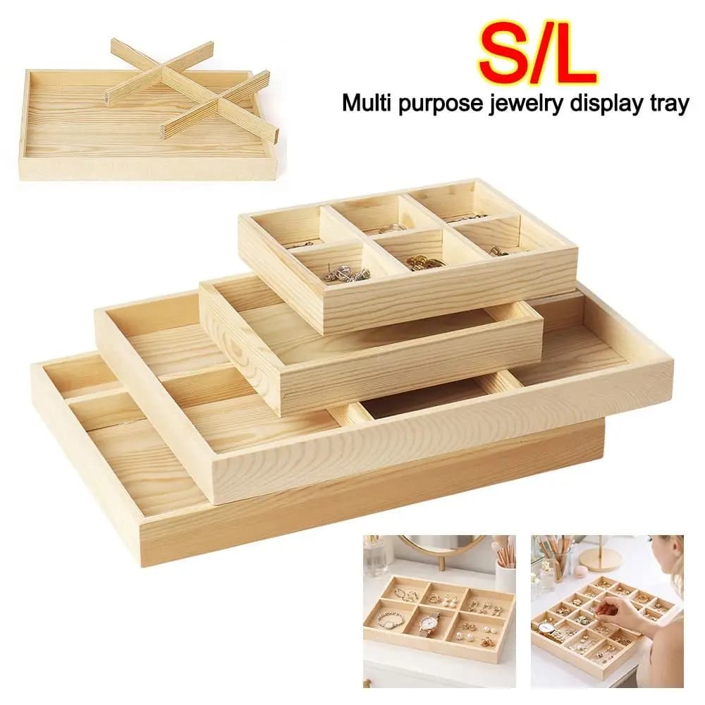 Vassoio Espositore per Gioielli in Legno, Scatola Multi-scomparto Impilabile per Conservazione Gioielli