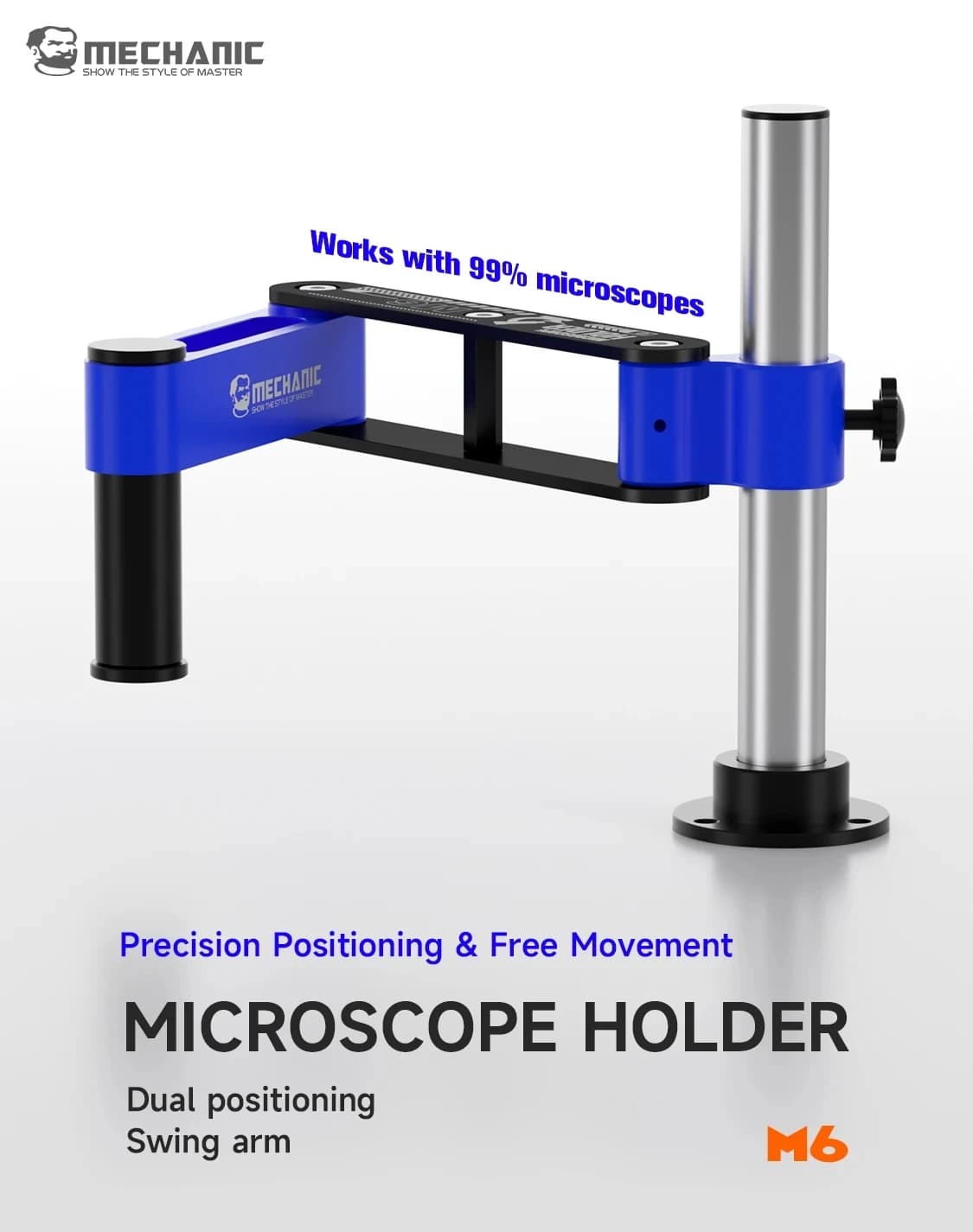 Supporto per braccio per microscopio regolabile meccanico M6 Staffa girevole universale in lega di alluminio per microscopi Cuscinetto di carico superiore a 10 kg