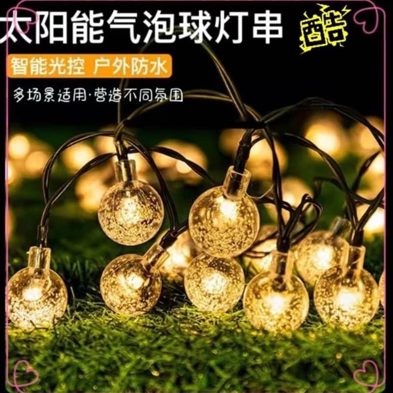 Nuova Catena di Luci Solari a Bolle per Esterni, Illuminazione Decorativa a Goccia d'Acqua per Campeggio, Luci LED Colorate a Sfera di Cristallo