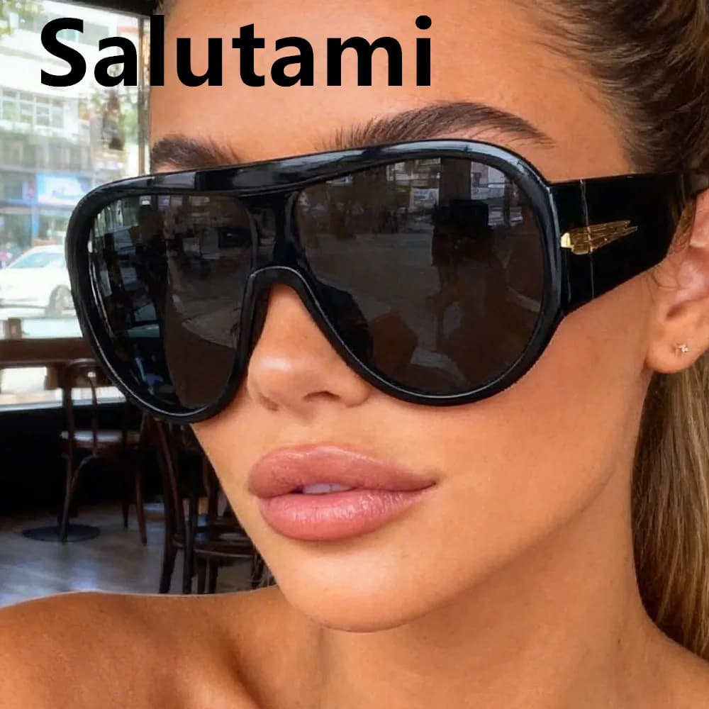 Occhiali da Sole Grandi Quadrati Monopezzo Nuova Moda 2026 per Donna Uomo, Stile Vintage, Neri con Strisce Sfumate, Occhiali da Sole per Esterni