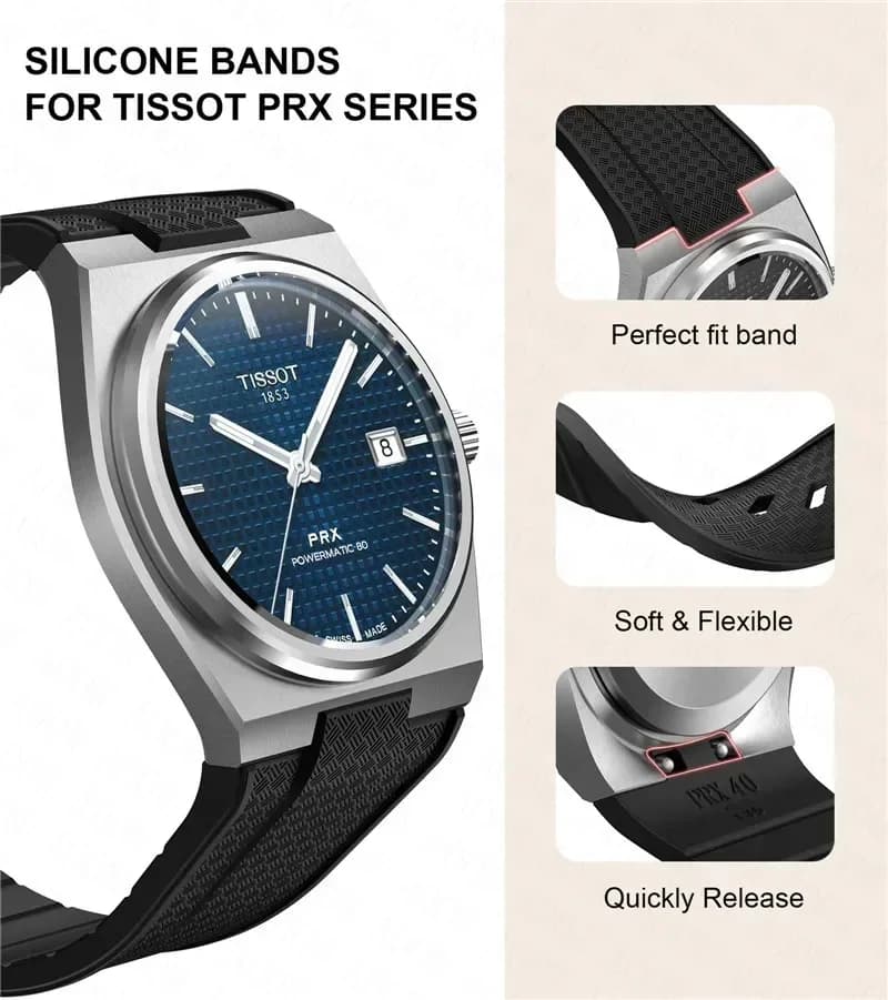Per Tissot PRX T137.407/T137.410 cinturino in silicone a sgancio rapido Super Player 40mm cinturino in gomma convessa da uomo 12mm