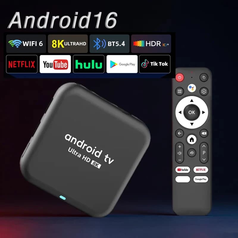 Android16 Rockchip RK3518 Q18 Smart TV Box 4K 8K Video Quad Core con Google Assistant, Netflix, Media Player, Wifi6, BT5.4, Versione Globale