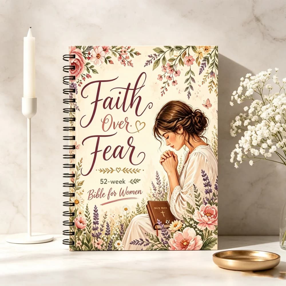52-Week Women's Devotional Prayer Journal, Faith Over Fear Floral Prayer Notebook, Ladies' Bible Study Planner, Vintage Floral S