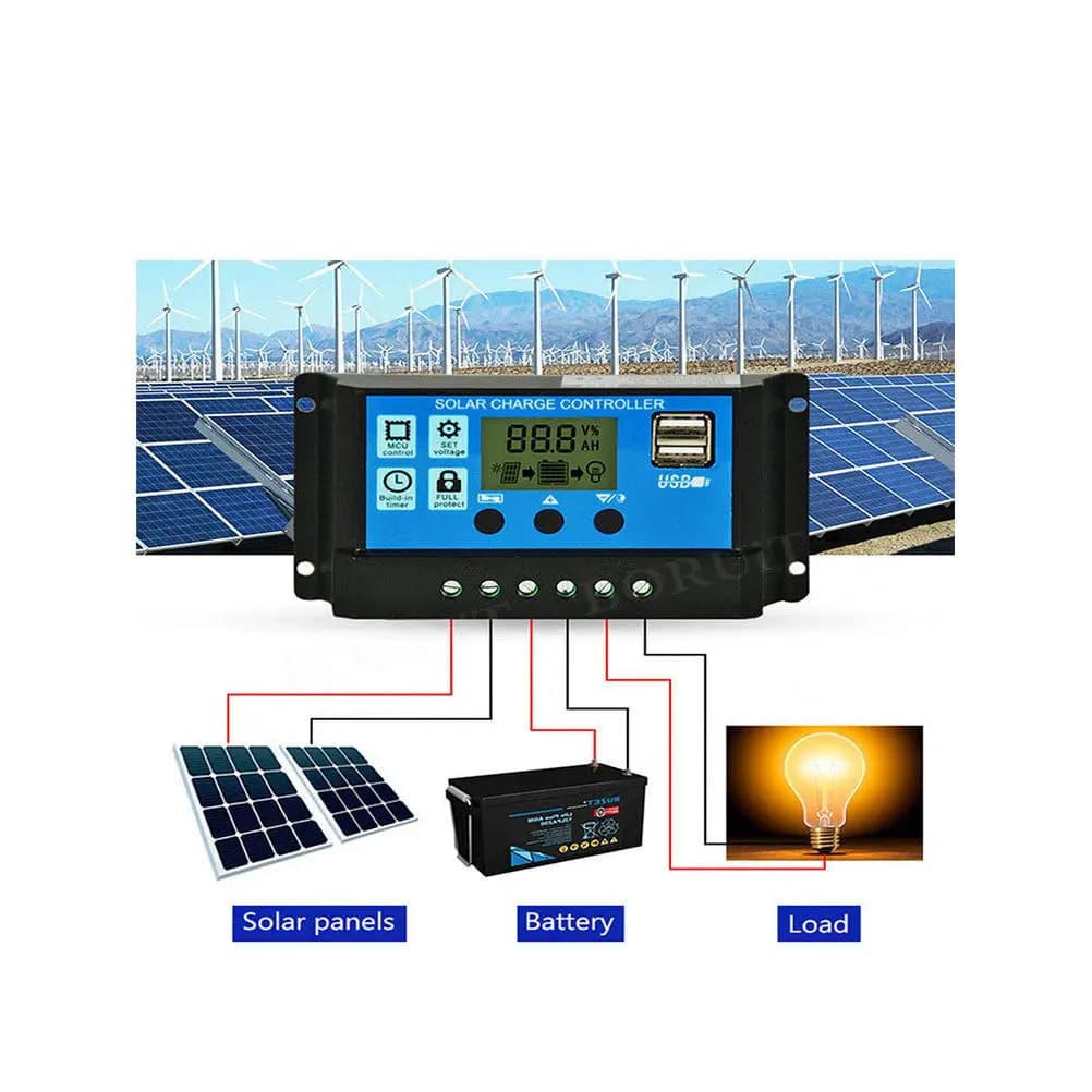 Regolatore di Carica Solare Intelligente 30A 12V 24V con Porte USB, Display Retroilluminato e Protezione PWM per Pannelli Solari Domestici
