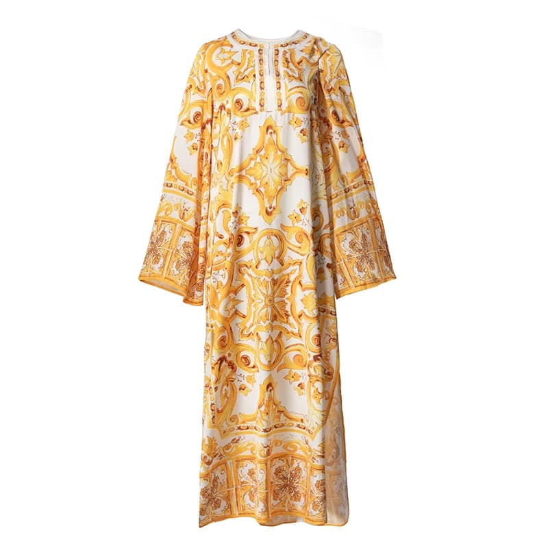 Moda 2024 primavera estate nuove donne stampa floreale Maxi vestito grande francese allentato girocollo lunghezza abito Casual Beach Party Dress