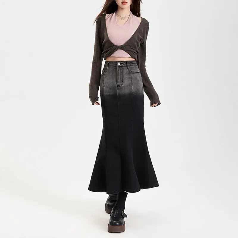 Summer Dress Vintage Women's Summer Skirts High Waist A Line Casual skirts Long dressing women's fish tail clothing