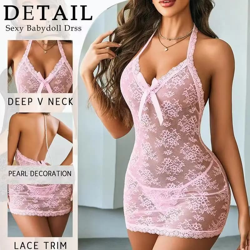 Pigiama stretto con catena di perle con fiocco in pizzo prospettiva sexy transfrontaliera europea pigiama intimo sexy da donna puro desiderio