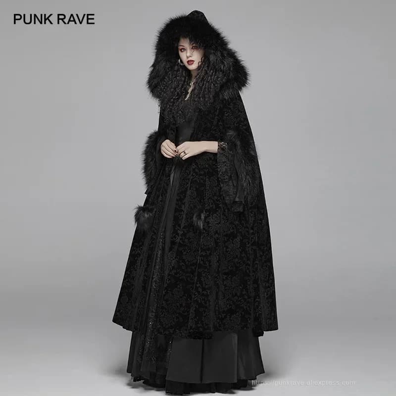 PUNK RAVE Mantello invernale da donna gotico splendido con cappuccio Corte vittoriana Party Club Performance sul palco Mantello lungo da donna nero