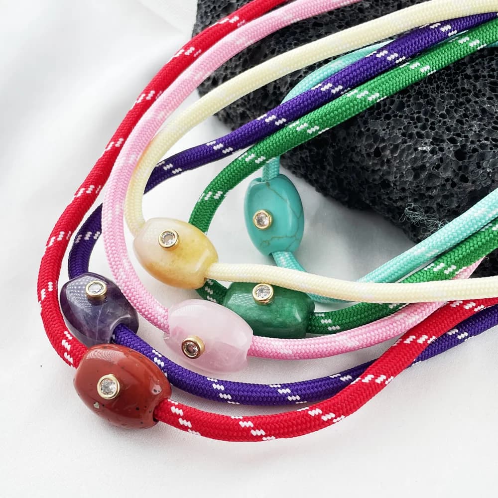 Fashion Natural Stone Necklaces with Zircon Lucky Eye Charm Pendulum Obsidian Turquoises Colorful Braided Rope Chain Choker Boho