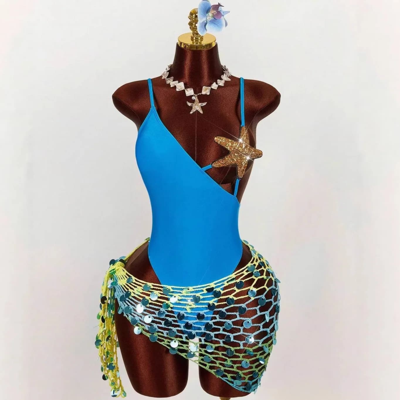 Nuovo Costume da Bagno Intero Monocolore con Stelle, Sexy, Elasticizzato, con Spalline, Scollatura Profonda a V, Senza Schienale, per Vacanze