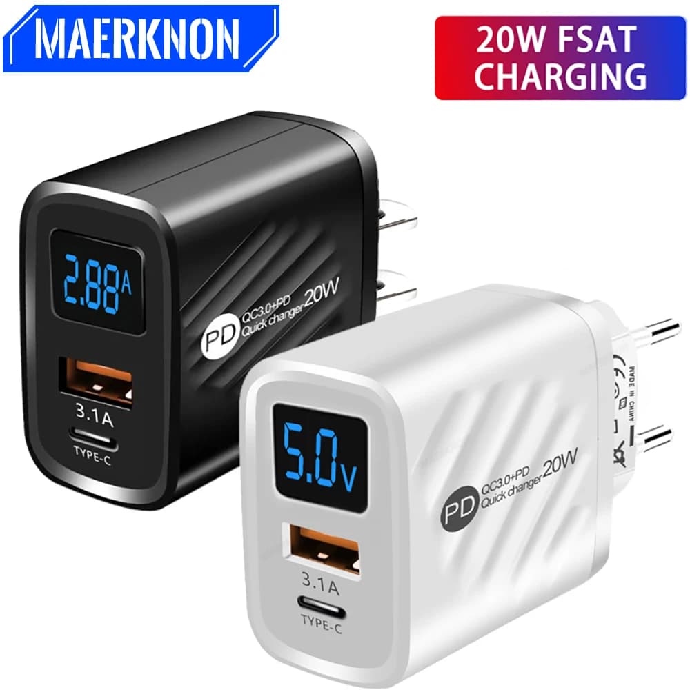 Caricatore USB C Adattatore per caricabatterie per telefono a ricarica rapida PD da 20 W per iPhone Samsung Xiaomi Huawei Caricatore da muro con spina UE/USA a ricarica rapida
