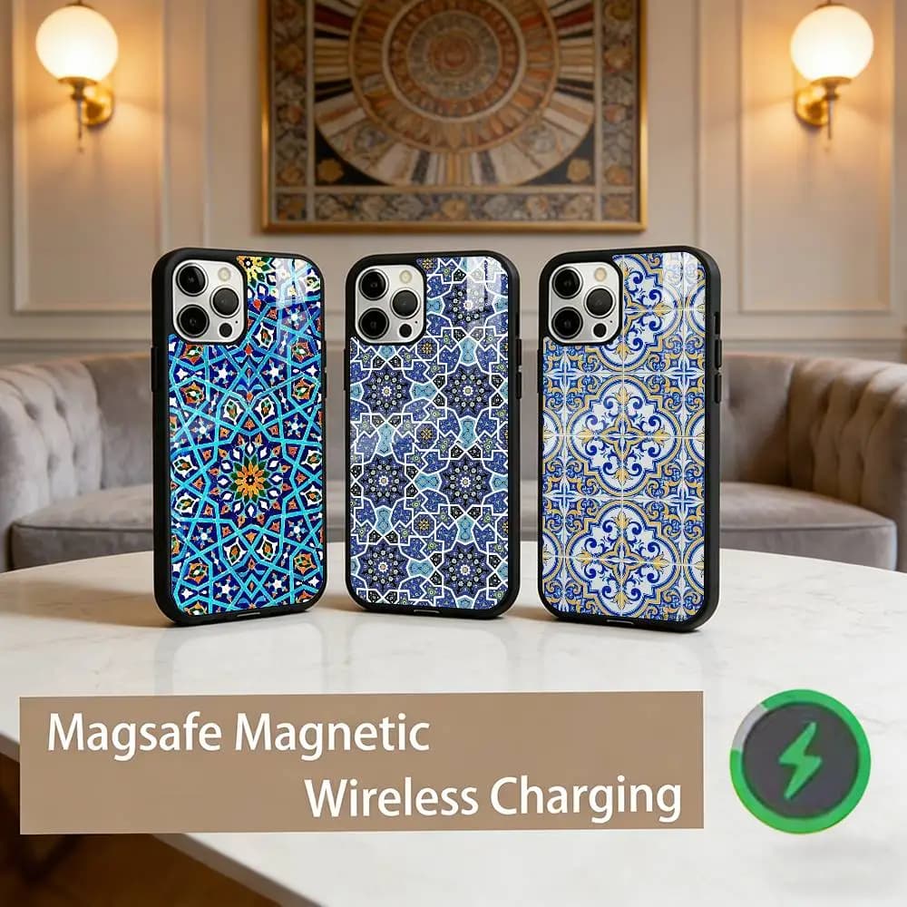 Cover per iPhone con motivo marocchino Art Tile per iPhone 17, 16, 15, 14, 13, 12, 11 Plus, Pro Max, magnetica per ricarica wireless MagSafe