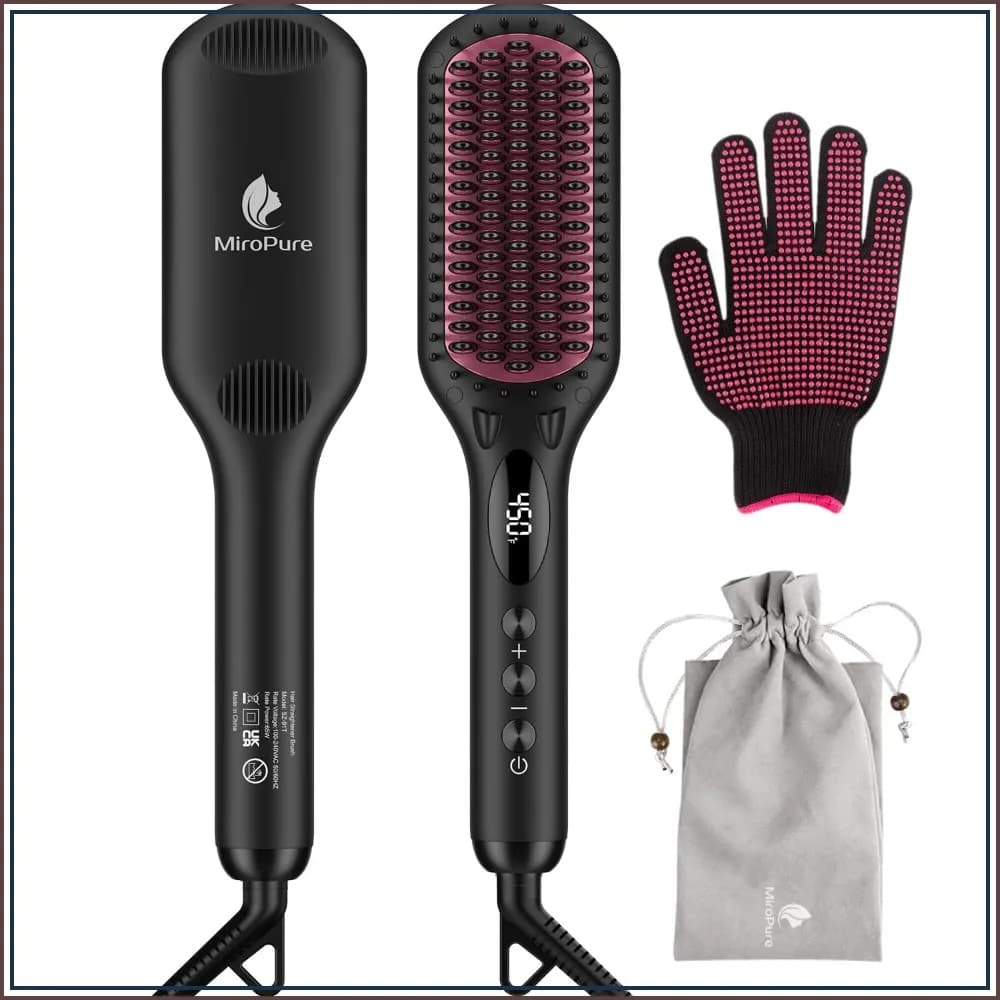 2-in-1 Ionic Hair Straightener Brush, Anti-Scald with Auto Temperature Lock & Auto-Off, for All Hair Types